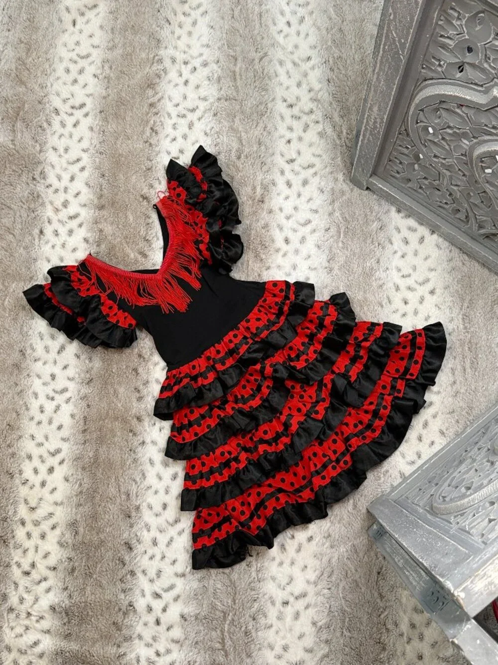 Black Red Spanish Seniorita dress girls 2T polka dot ruffles Halloween costume